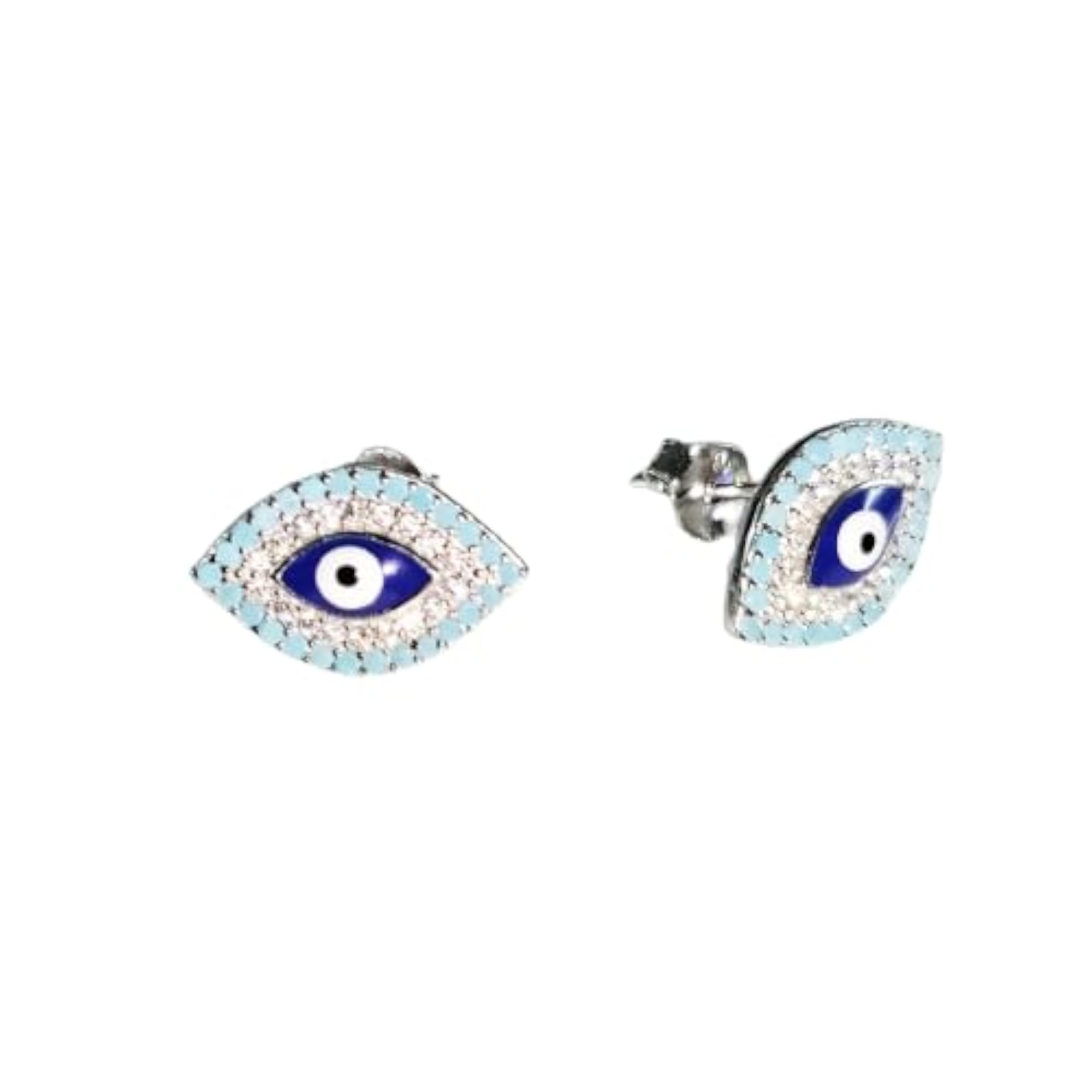 925 Pure Silver Rhodium Plated Blue Evil Eye Circular Studs